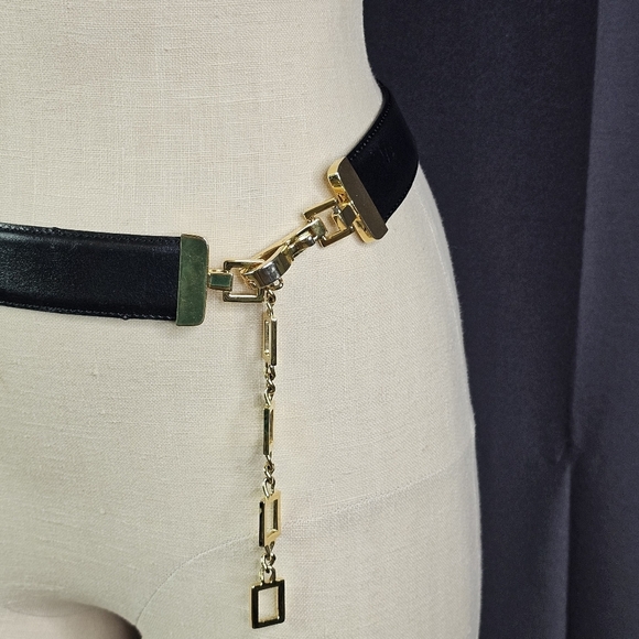 St. John Knits Black Leather Belt w/ Gold Chain sz 30 -Small main image 5